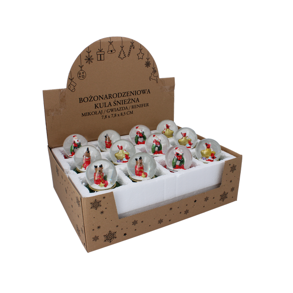 CHRISTMAS SNOW GLOBE - SANTA/STAR/REINDEER