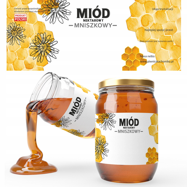 SADA 100 NÁLEPEK MEDU NEKTAROVÉHO MNISZKOVÉHO 154 x 60 MM *8184