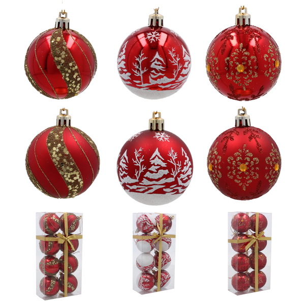 SET OF 8 CHRISTMAS BAUBLES RED 6 CM