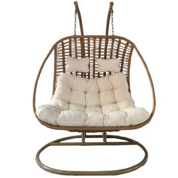 FOTEL WISZĄCY SURI DWUOSOBOWY - NATURALNY, KREMOWA PODUSZKA, NATURALNA RAMA