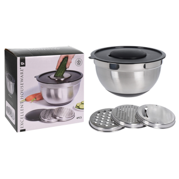 STAINLESS STEEL BOWL WITH VEGETABLE CUTTING ACCESSORIES 25 X14 CM