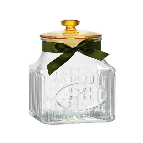 JAR 2.4 L SQUARE STRIPES WITH GLASS LID AND RIBBON