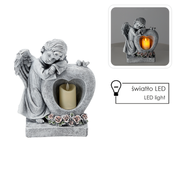 FIGURA ANDĚLÍČEK SE Srdcem A LED SVÍČKOU 23,5 X 13,5 X 28,5 CM *8752
