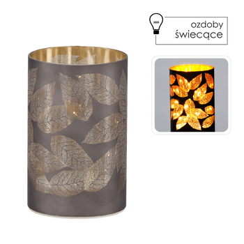 LED GLASS LANTERN LEAF GREY 9 x 9 x 14 CM
