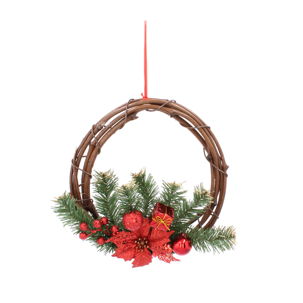 CORONĂ DE CRĂCIUN PENDULĂ 30 CM RATTAN ROŞU *9663