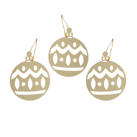 SET OF 3 CHRISTMAS DECORATIONS - GOLD BAUBLE 8 x 6 CM