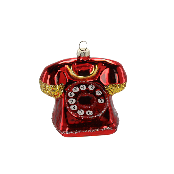 GLASS ORNAMENT - RETRO PHONE 9.1 X 7.5 X 7.7 CM