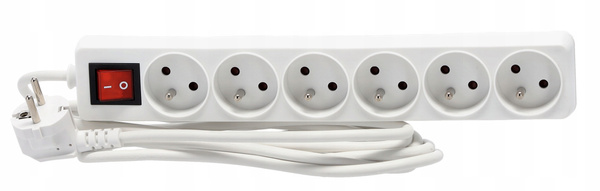 EXTENSION CORD POWER STRIP WITH SWITCH 6 SOCKETS 3 M WHITE