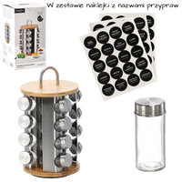 PRZYPRAWNIK OKRĄGŁY 18 x 33 CM Z RĄCZKĄ 16 SŁOICZKÓW BAMBUSOWO-SREBRNY *9172