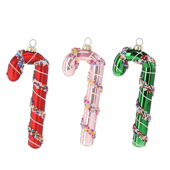GLASS ORNAMENT - LARGE CANDY CANE MIXED COLORS 2 X 6.4 X 15 CM