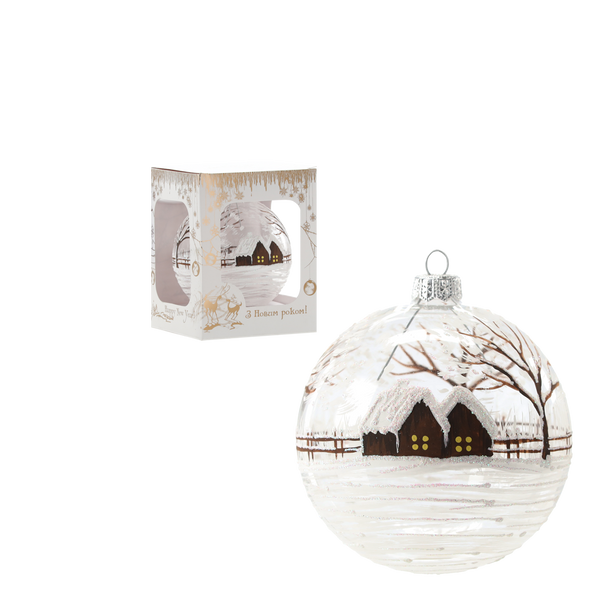 TRANSPARENT GLASS CHRISTMAS BAUBLE 10 CM LANDSCAPE