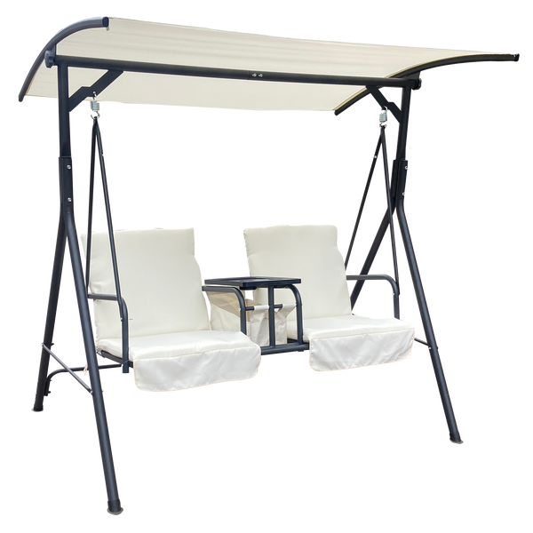 LEAGĂNĂ DE GRĂDINĂ PENTRU DOUĂ PERSONE 170 x 110 x 165 CM BEJ CU SUPORT PENTRU CAFELE *6779