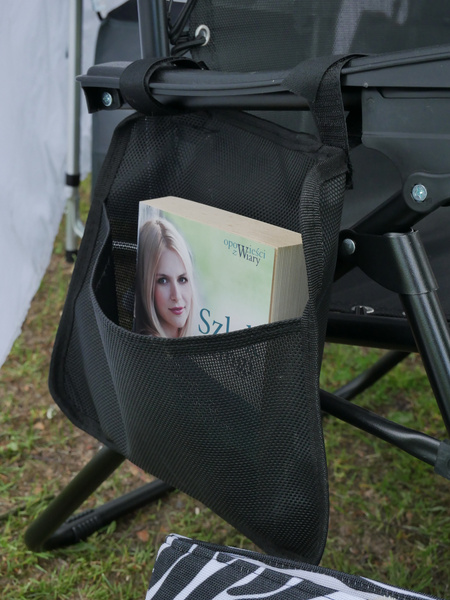 LEŻAK OGRODOWY SKŁADANY Z PODSTAWKĄ, KIESZONKĄ I ZAGŁÓWKIEM CZARNY *5934