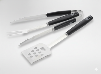 SET DE 3 ACCESORII PENTRU GRĂTAR CU MÂNER DIN LEMN SPATULĂ/ clește/ furculiță *0933