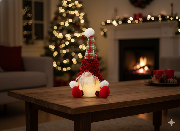 CHRISTMAS GNOME SITTING RED 22 X 17 X 34 CM LED