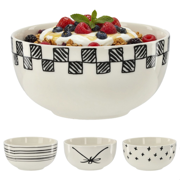 PORCELAIN BOWL 550 ML "BLACK-WHITE" PACK=4PCS
