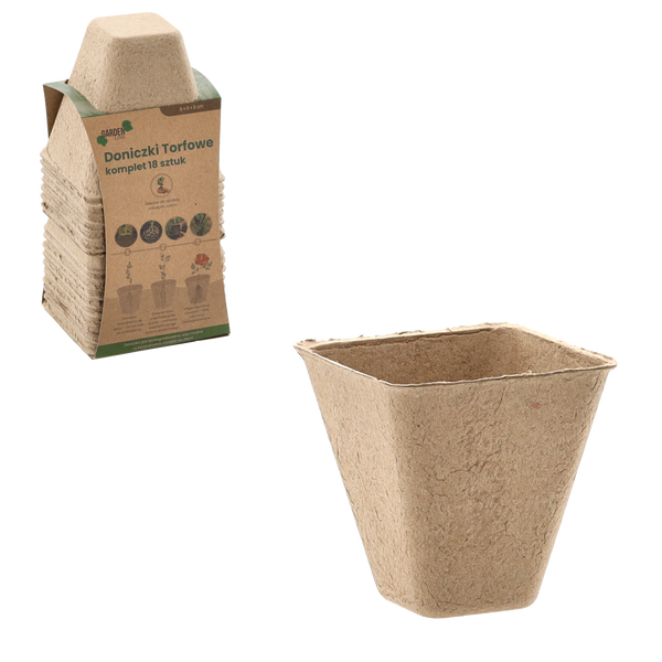 Set de 18 ghivece din turbă 8 x 8 x 8 cm