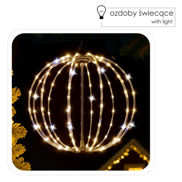 ŚWIĄTECZNA OZDOBA - KULA LED 50 CM 180L CIEPŁY BIAŁY + FLASH WEWN/ZEWN *1834