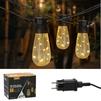 GARLANDA DE GRĂDINĂ 12 V ÎND. 3 + 7 M CABLU 10 LED ALB CALD CU FIXURI *1274