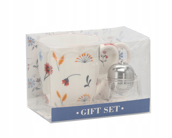 KPL. KUBEK PORCELANOWY 350ML + PORCELANOWA PODSTAWKA + ZAPARZACZ KWIATY *6101