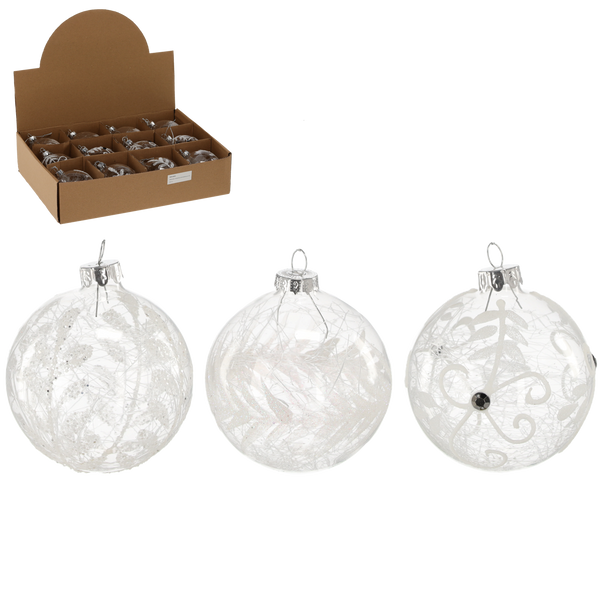 GLASS ORNAMENT - TRANSLUCENT 8 CM MIXED PATTERNS