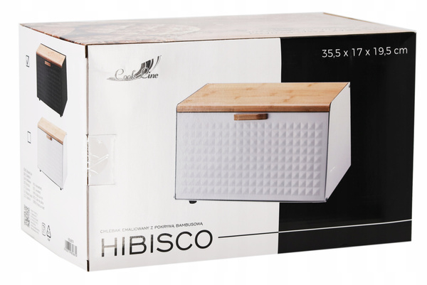 CHLEBAK HIBISCO - EMALIOWANY Z POKRYWĄ BAMBUSOWĄ 35,5 x 17 x 19,5 CM BIAŁY *8886