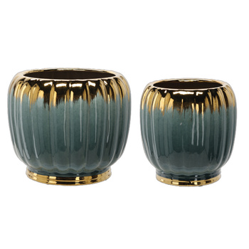 ZESTAW 2 OSŁONEK CERAMICZNYCH NA DONICZKI 28, 41 CM - ZŁOTO ZIELONE