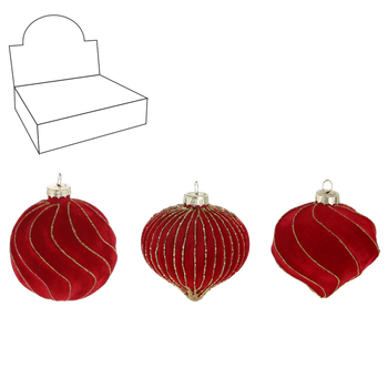 GLASS BAUBLE - RED MIX DESIGNS 8 CM