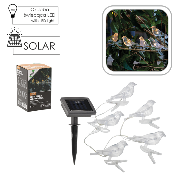 LED GHIRLANDA SOLARĂ PENTRU GRĂDINĂ LUNGIME 2 + 1,2 M CU CLIP 5 LED ALB CALD *6063
