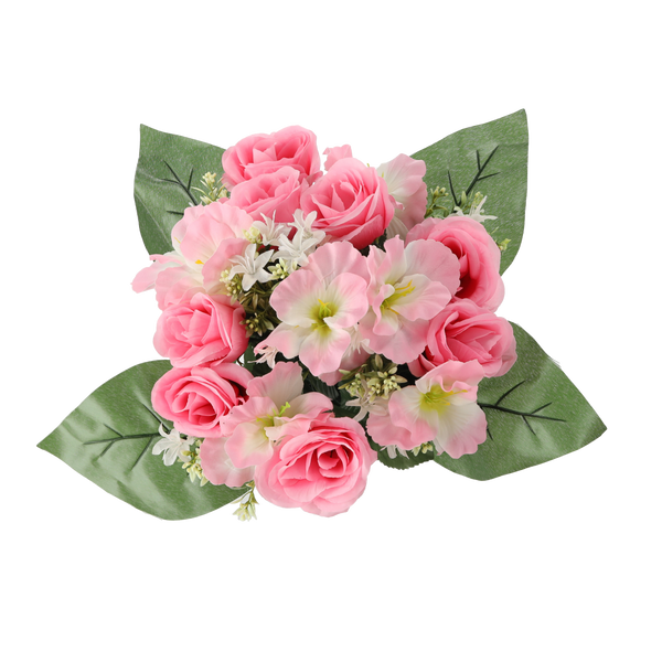 ARTIFICIAL BOUQUET OF FLOWERS ROSES AND HIBISCUS ASSORTED COLOURS