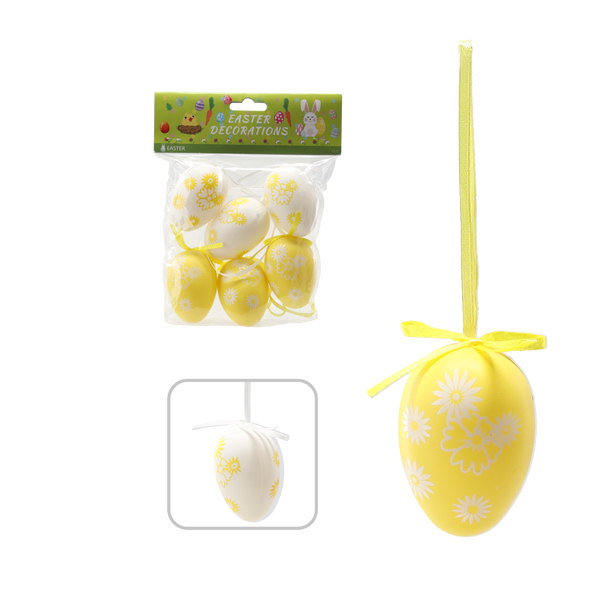 SET OF 6 EASTER EGGS 6 CM WITH HANGING LOOP COLOR MIX