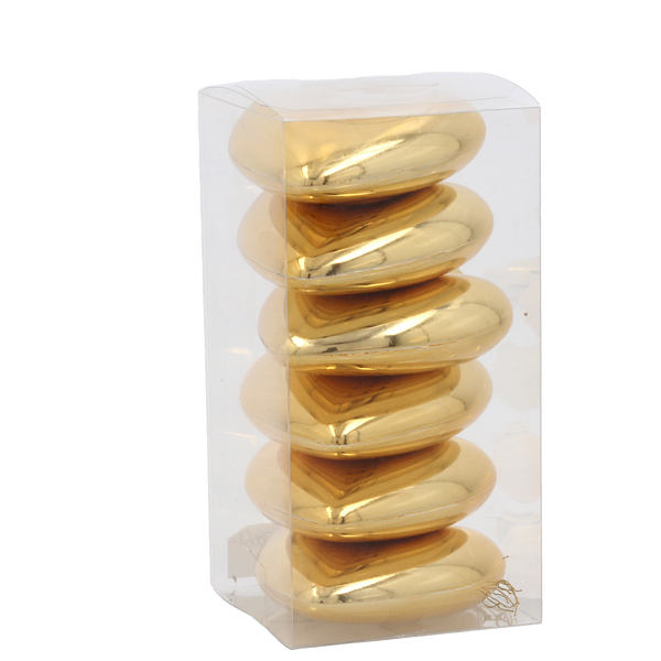 KPL. 6 BOMBEK SRDCE 7 CM ČERVENÁ / ZLATO / STŘÍBRO *3795