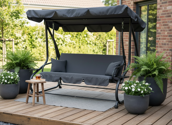 HUŚTAWKA OGRODOWA 210 x 120 x 170 cm ANTRACYT Z FUNKCJĄ LEŻANKI