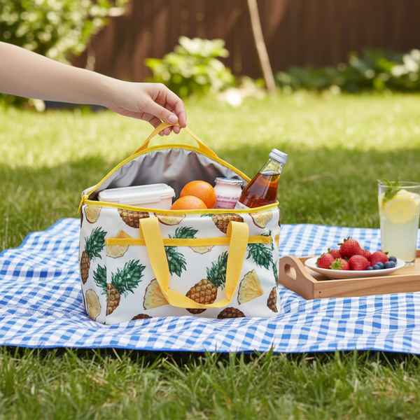 TERMOSKA TAŠKA 25 x 17 x 17 CM 6L KUFŘÍK MIX 2 VZORŮ S DVĚMA CHLAZENÍMI VLOŽKAMI *9264