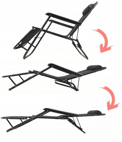 Șezlong de grădină pliabil cu headrest negru *7838