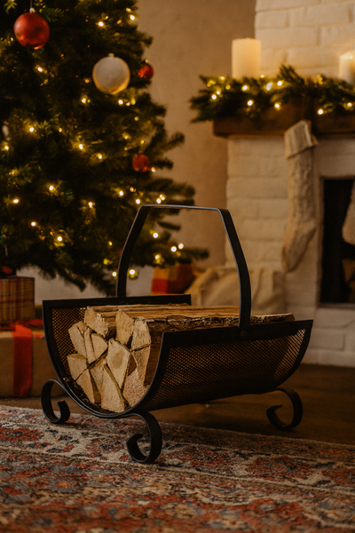 KOVOVÝ STOJAK NA DREVO S RUKOVÄŤOU 38X33X38CM