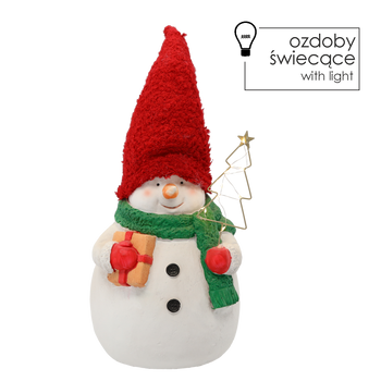FIGURKA BOŽONÁRNÍ - STOJÍCÍ SNEHULÁK S ČERVENOU ČEPICÍ A VÁNOČNÍM STROMKEM LED 23 x 20,5 x 32/37 CM balení=1 ks *5388
