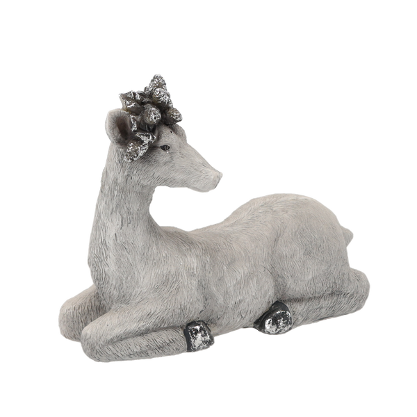 FIGURKA BOŻONAR. - RENIFER LEŽIACI ŠEDÝ 26,5 x 12 x 23 CM balenie=2 kusy *5197