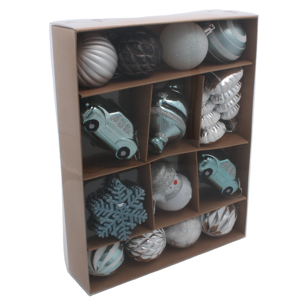 Set de 20 de ornamente rozii/bleu pentru brad *5294