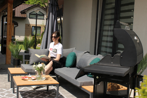 ZESTAW MEBLI ALUMINIOWYCH ( SOFA NAROŻNA + STOLIK ) SZARY + SZARE PODUSZKI *8137