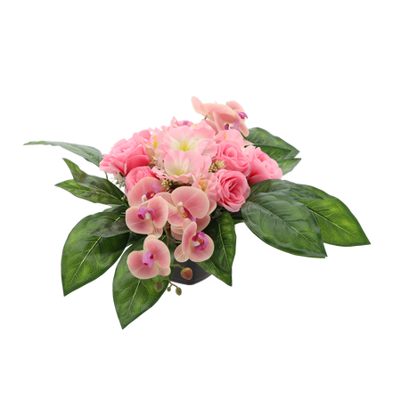 WIĄZANKA CH-34 ( SZER 50CM, WYS. 30 CM) HIBISKUS Z RÓŻĄ I STORCZYKIEM MIX KOLOR