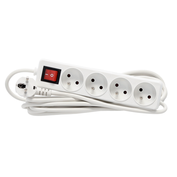 EXTENSION CORD POWER STRIP WITH SWITCH 4 SOCKETS 5 M WHITE