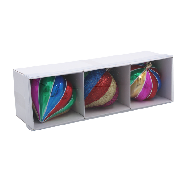 SET OF 3 CHRISTMAS ORNAMENTS - COLORFUL RIBBONS 8CM pack=12sets