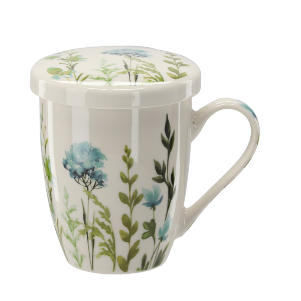 PORCELAIN MUG WITH INFUSER AND LID 340 ML MIX OF FLOWER PATTERNS