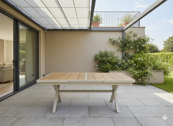 STÓŁ OGRODOWY ALUMINIOWY BEŻOWY 180/240 x 90 x 76 CM ROZKŁADANY