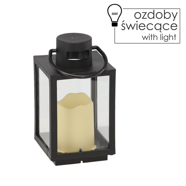 ŚWIĄTECZNY LAMPION 11 x 11 x 20,5 CM Z WKŁADEM LED CZARNY *2539