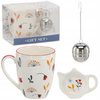 Sada. Porcelánový hrnek 350 ml + porcelánová podložka + květinový čajový sítko *6101