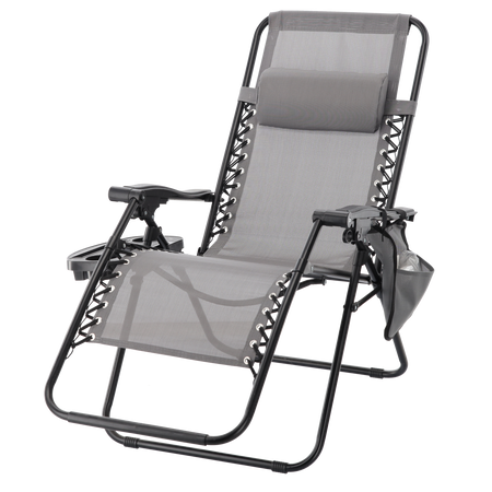 FOLDING GARDEN SUN LOUNGER WITH BASE, POCKET AND HEADREST GREY