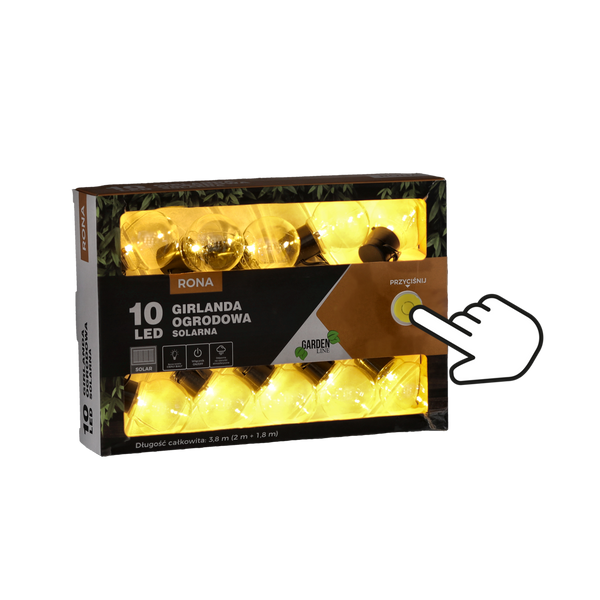 CULOARE SOLARĂ PENTRU GRĂDINĂ LUNGIME 2 + 1,8 M RONA 10 LED ALB CALD *3583