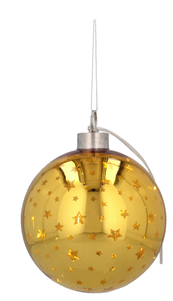 VÁNOČNÁ SKLENENÁ OZDOBY FI 12 CM LED ZLATÁ GUĽA S HVIEZDIČKAMI balenie=6ks *2775